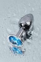 Mavi Metal Taşlı Özel Mücevheratlı Orta Boy Metal Anal Plug Tıkaç