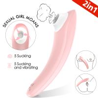 Şarjlı Titreşimli Kadın İnleme Sesli 2 in 1 Klitoris Emiş ve Meme Ucu Masaj Vibratörü